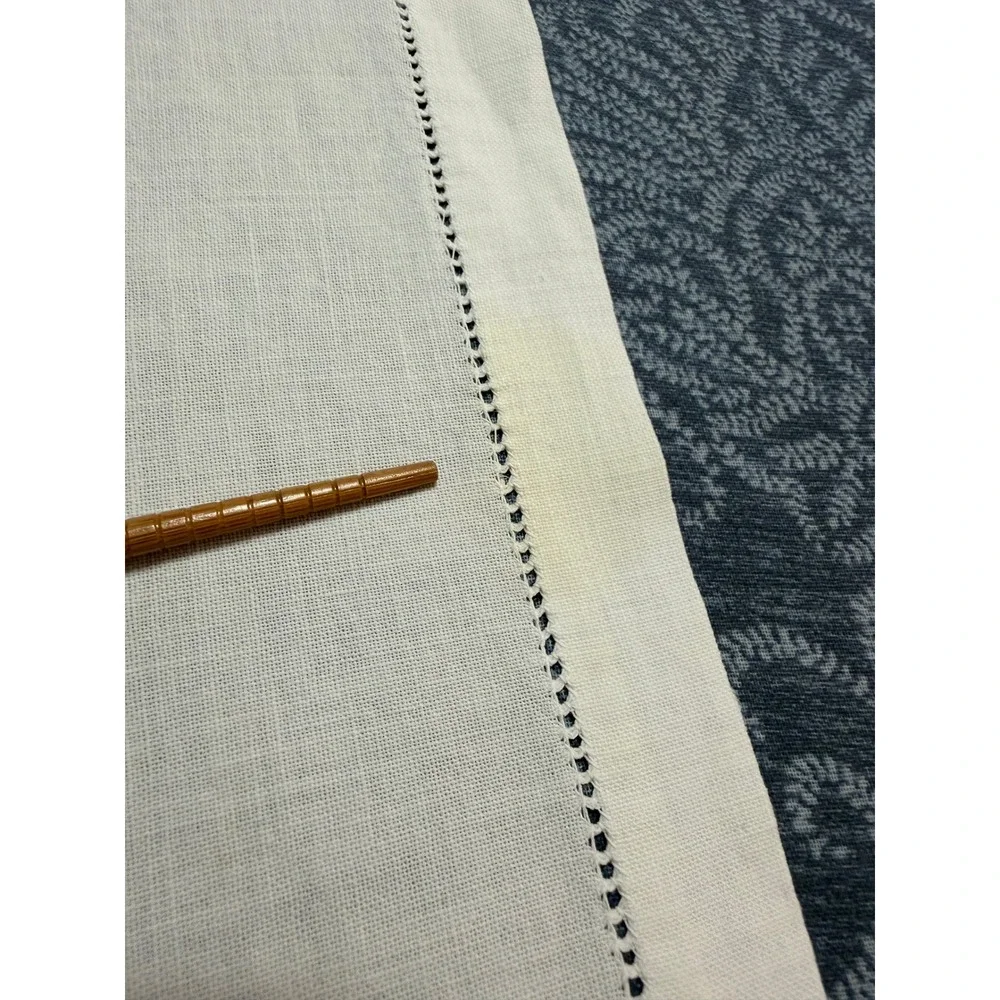Vintage Hand Embroidered Swan Linen Tablecloth Topper 41x38.5 Cottagecore